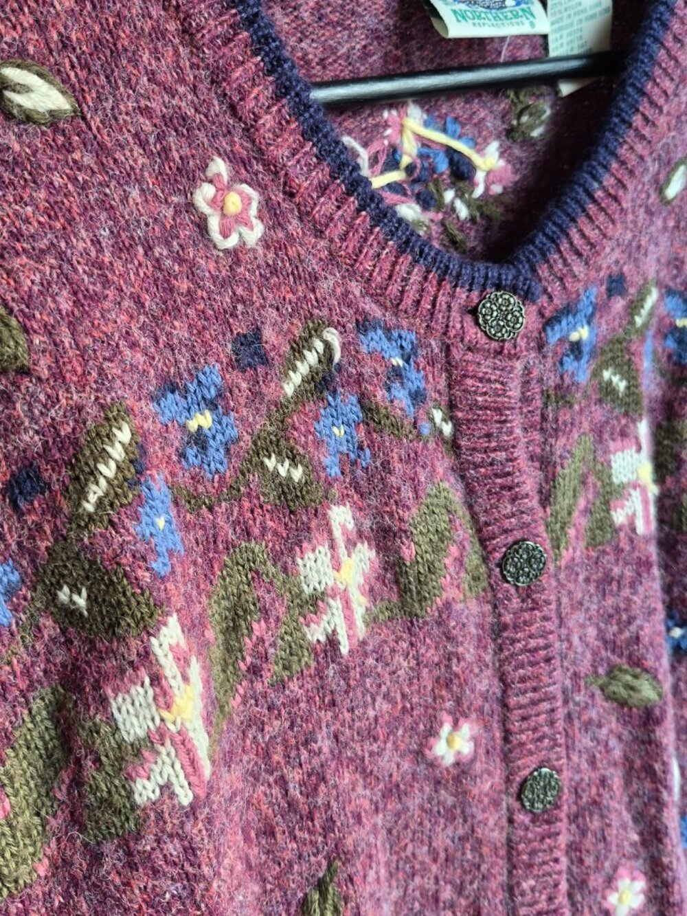 Northern Reflections Vintage Wool Floral Embroidered Cardigan Sweater L/G - Picture 6 of 11